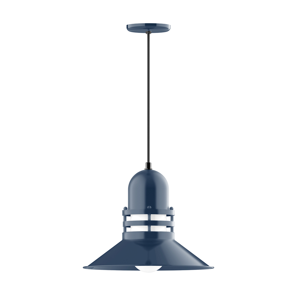 16&#34; Atomic shade, pendant with Gray and Yellow Dot Fabric Cord and canopy, Navy