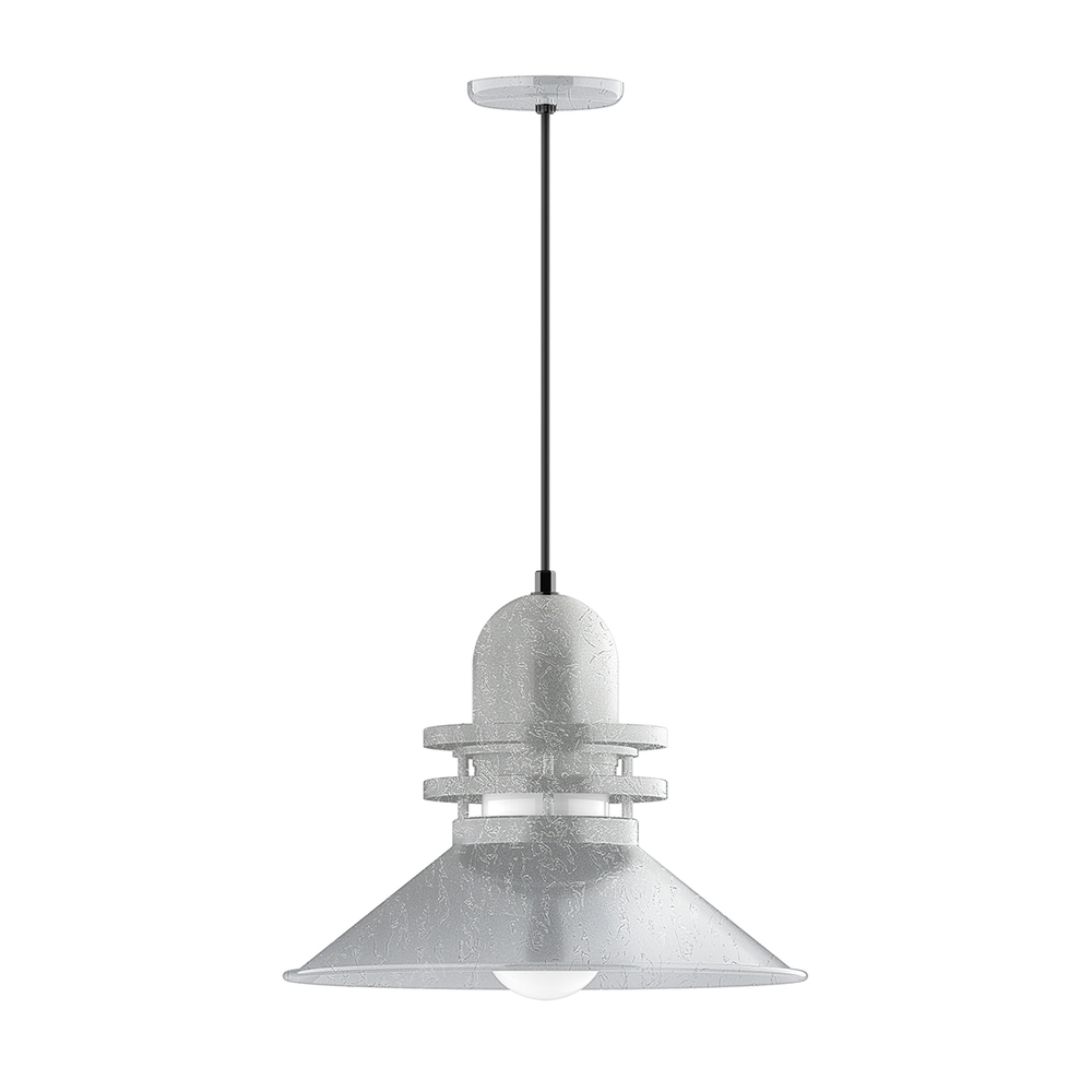 18&#34; Atomic shade, pendant with white cord and canopy, Frosted Glass, Painted Galvanized