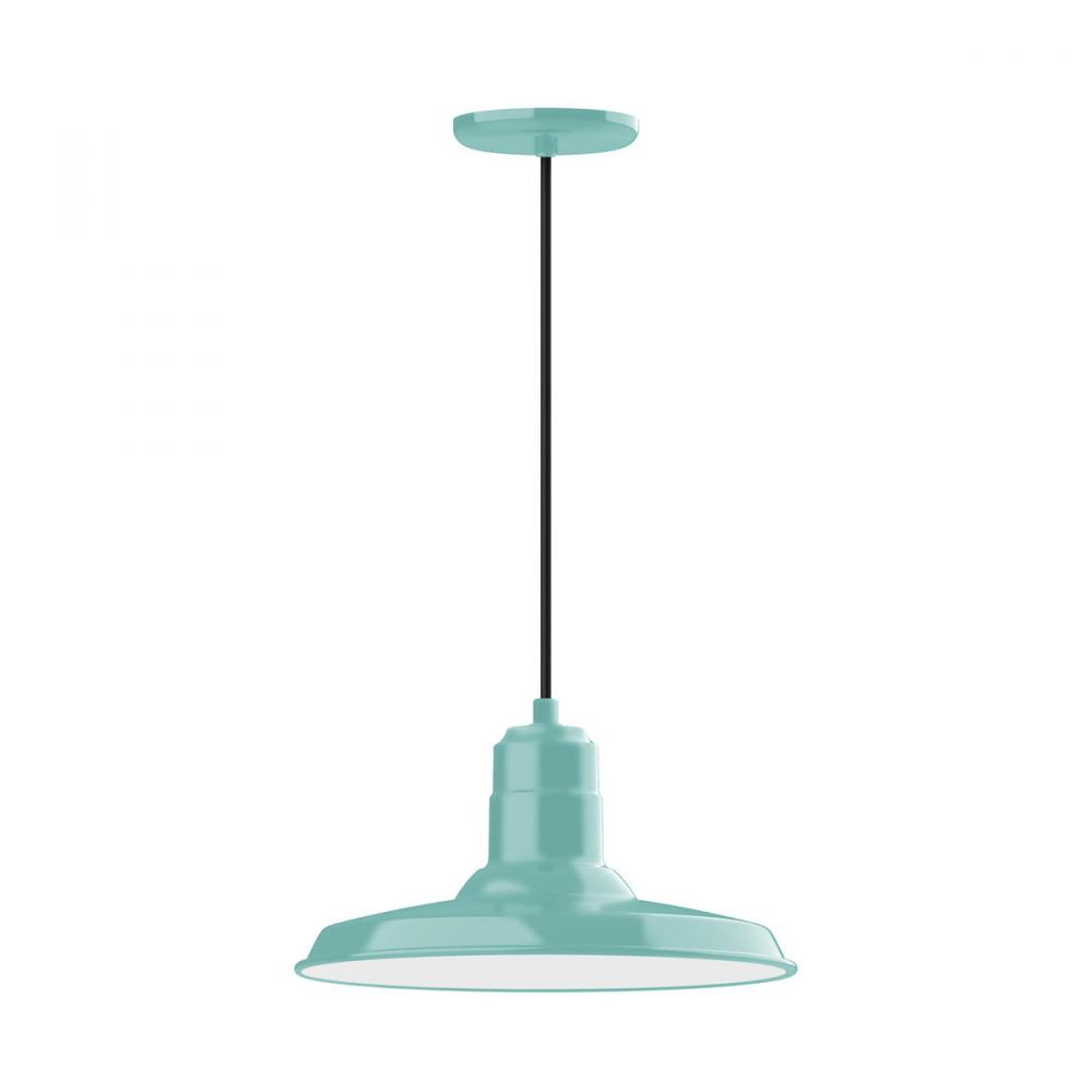 14&#34; Warehouse shade, pendant with navy mini tweed fabric cord and canopy, wire grill, Sea Green