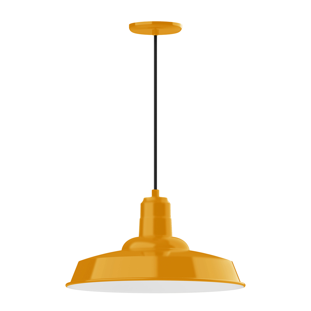 18&#34; Warehouse shade, pendant with white cord and canopy, Bright Yellow