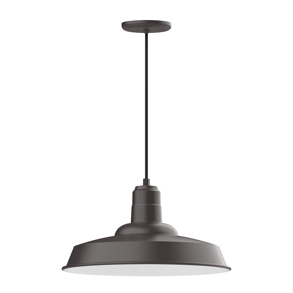 18&#34; Warehouse shade, pendant with white cord and canopy, Bronze Matte