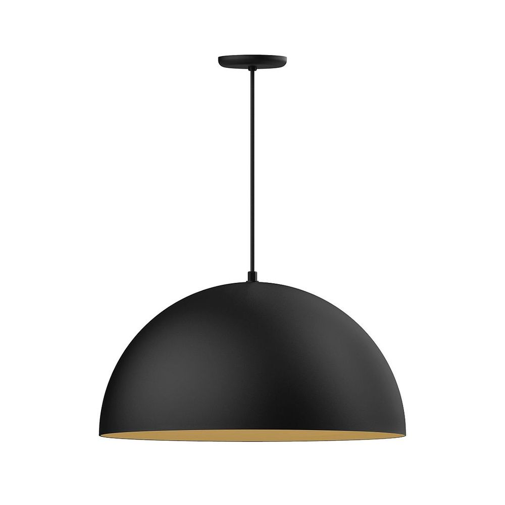 24&#34; XL Choices Shallow Dome Shade, medium base, white cord w/ canopy, Black w/ Gold Matte Interi