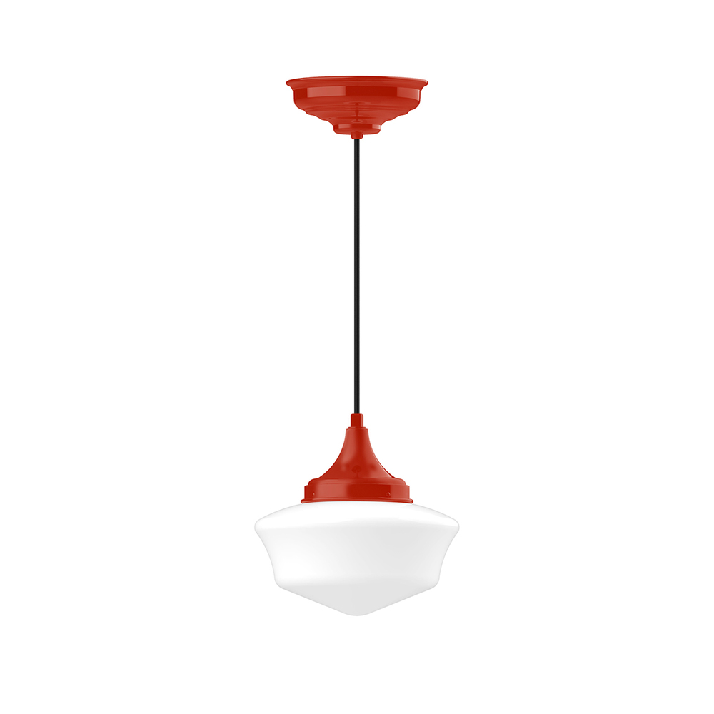 12&#34; Schoolhouse glass, black cord with canopy, Vermillion