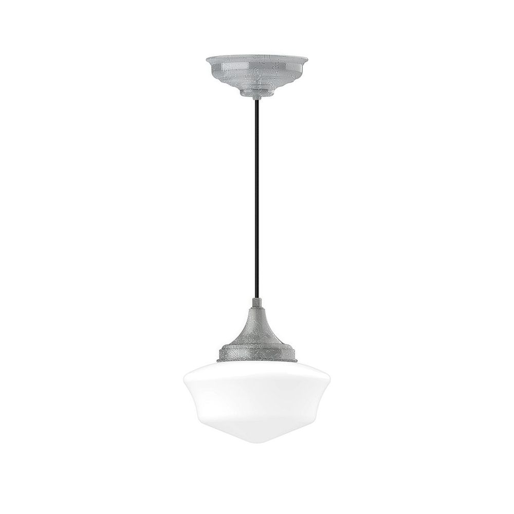 12&#34; Schoolhouse glass, black cord with canopy, Painted Galvanized