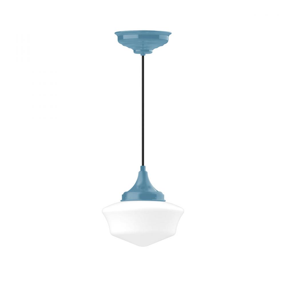 12&#34; Schoolhouse glass, black cord with canopy, Light Blue
