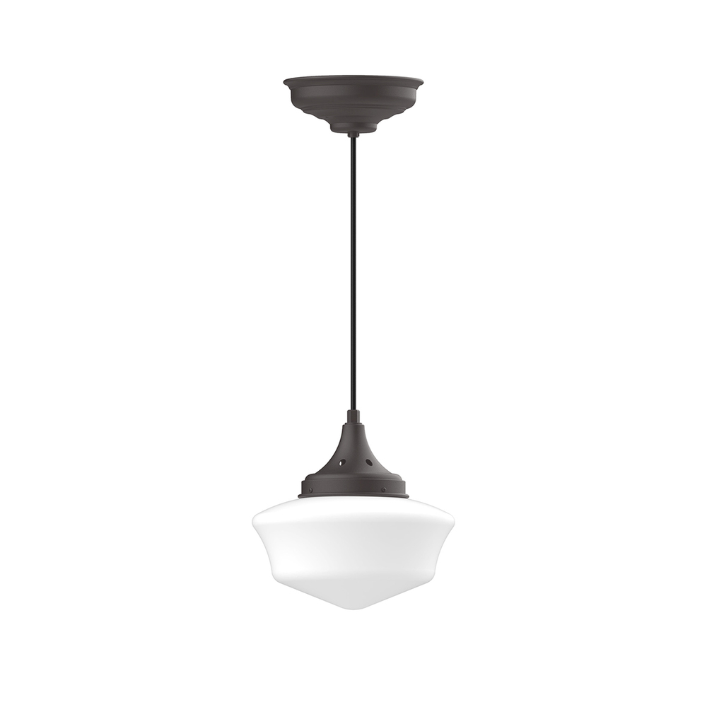12&#34; Schoolhouse glass, white cord with canopy, Bronze Matte
