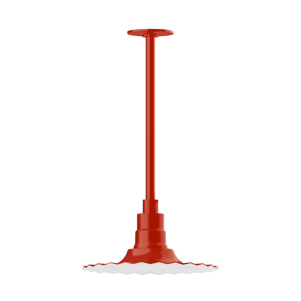 12&#34; Radial shade, stem mount pendant with canopy, Vermillion