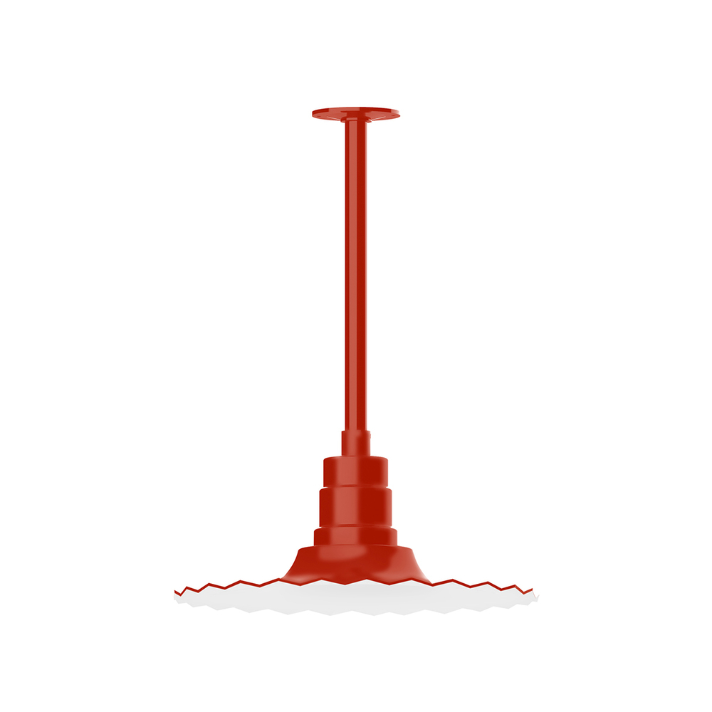16&#34; Radial shade, stem mount pendant with canopy, Vermillion