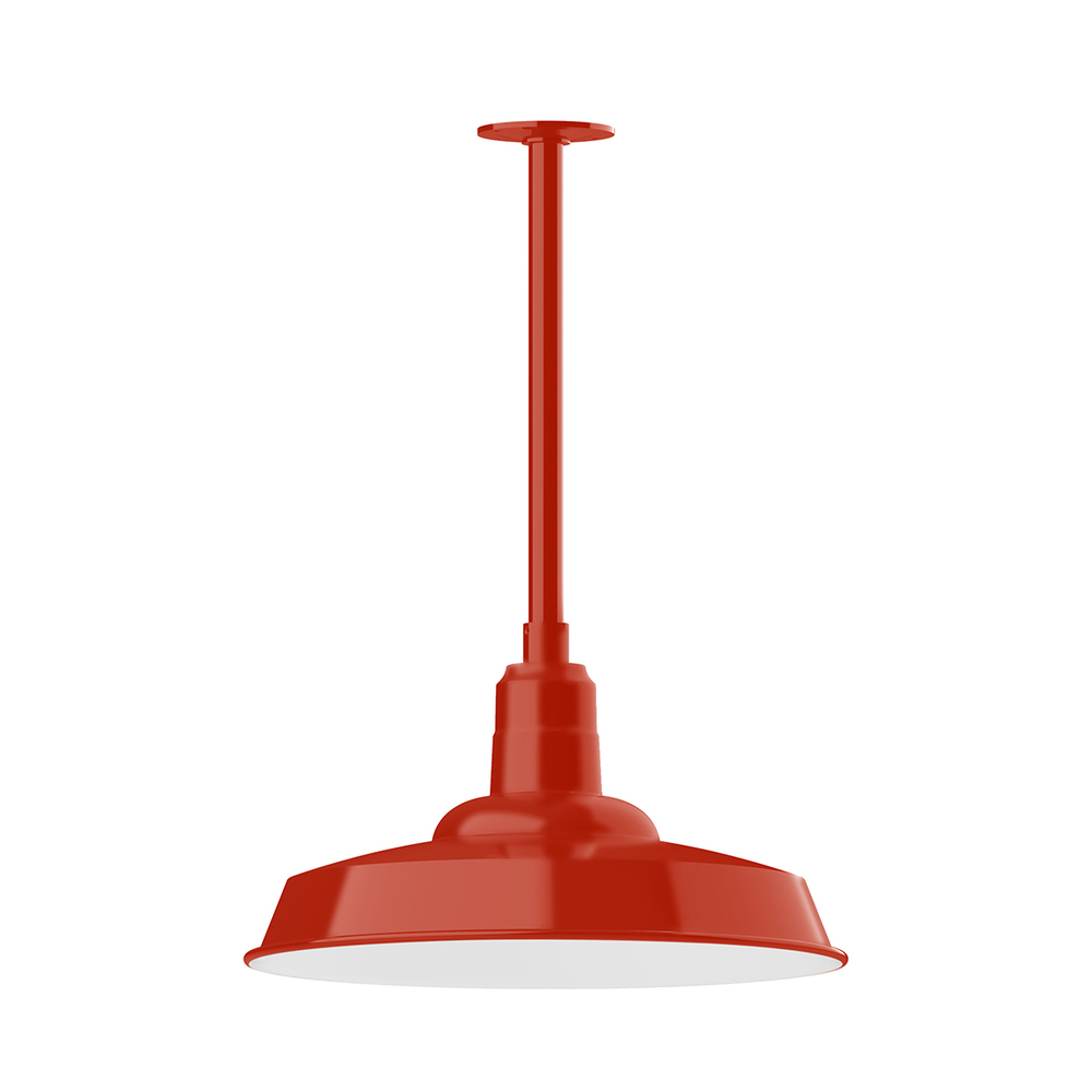 18&#34; Warehouse shade, stem mount pendant with canopy, Vermillion