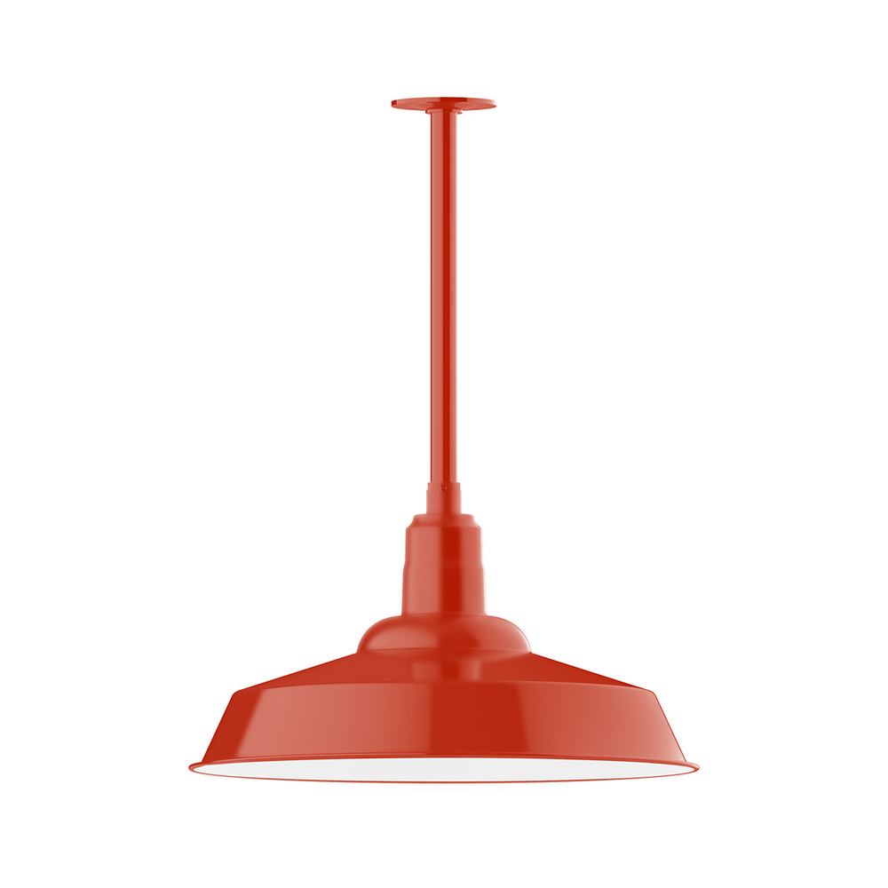 20&#34; Warehouse shade, stem mount pendant with canopy, Vermillion
