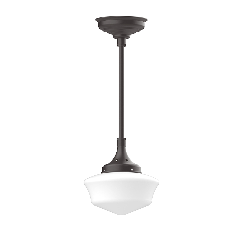 12&#34; Schoolhouse glass, 1/2&#34; x 36&#34; stem and canopy, Bronze Matte