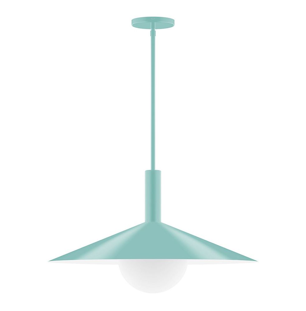 24&#34; Zing Stem Hung Pendant with 6 inch white opal glass globe, Sea Green