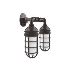 Montclair Light Works GNP050-51 - Vaportite, no shade, double wall mount with clear glass and cast guard, Architectural Bronze