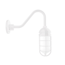 Montclair Light Works GNV050-44 - Vaportite, no shade, gooseneck wall mount with clear glass and cast guard, White
