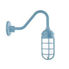 Montclair Light Works GNV050-54 - Vaportite, no shade, gooseneck wall mount with clear glass and cast guard, Light Blue