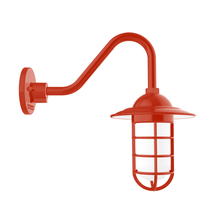 Montclair Light Works GNV052-26 - Vaportite, Style A shade, gooseneck wall mount with clear glass and cast guard, Vermillion