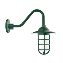 Montclair Light Works GNV052-42 - Vaportite, Style A shade, gooseneck wall mount with clear glass and cast guard, Forest Green