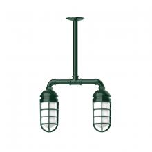 Montclair Light Works MSA050-42 - Vaportite, 2-light stem hung pendant with clear glass and cast guard, Forest Green