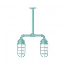 Montclair Light Works MSA050-48 - Vaportite, 2-light stem hung pendant with clear glass and cast guard, Sea Green