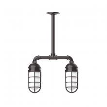 Montclair Light Works MSA050-51 - Vaportite, 2-light stem hung pendant with clear glass and cast guard, Architectural Bronze