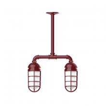 Montclair Light Works MSA050-55 - Vaportite, 2-light stem hung pendant with clear glass and cast guard, Barn Red