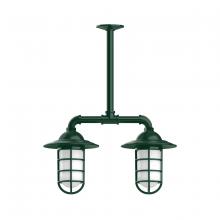 Montclair Light Works MSA052-42 - Vaportite, Style A shade, 2-light stem hung pendant with clear glass and cast guard, Forest Green