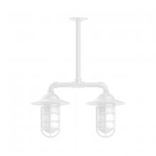 Montclair Light Works MSA052-44 - Vaportite, Style A shade, 2-light stem hung pendant with clear glass and cast guard, White