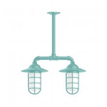 Montclair Light Works MSA052-48 - Vaportite, Style A shade, 2-light stem hung pendant with clear glass and cast guard, Sea Green