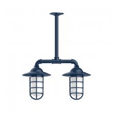 Montclair Light Works MSA052-50 - Vaportite, Style A shade, 2-light stem hung pendant with clear glass and cast guard, Navy