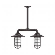 Montclair Light Works MSA052-51 - Vaportite, Style A shade, 2-Lt stem hung pendant w/ clear glass & cast guard, Architectural Bronze