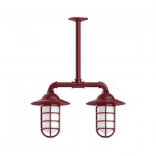 Montclair Light Works MSA052-55 - Vaportite, Style A shade, 2-light stem hung pendant with clear glass and cast guard, Barn Red