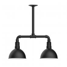 Montclair Light Works MSB114-41-W08 - 8" Deep Bowl shade, 2-light stem hung pendant with wire grill, Black