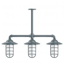 Montclair Light Works MSK052-40 - Vaportite, Style A shade, 3-light stem hung pendant with clear glass and cast guard, Slate Gray