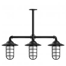 Montclair Light Works MSK052-41 - Vaportite, Style A shade, 3-light stem hung pendant with clear glass and cast guard, Black