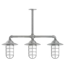 Montclair Light Works MSK052-49 - Vaportite, Style A shade, 3-Lt stem hung pendant with clear glass & cast guard, Painted Galvanized