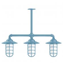 Montclair Light Works MSK052-54 - Vaportite, Style A shade, 3-light stem hung pendant with clear glass and cast guard, Light Blue