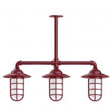 Montclair Light Works MSK052-55 - Vaportite, Style A shade, 3-light stem hung pendant with clear glass and cast guard, Barn Red