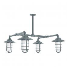 Montclair Light Works MSP052-40 - Vaportite, Style A shade, 4-light stem hung pendant with clear glass and cast guard, Slate Gray