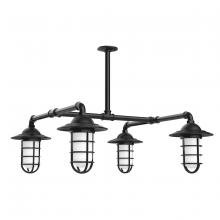 Montclair Light Works MSP052-41 - Vaportite, Style A shade, 4-light stem hung pendant with clear glass and cast guard, Black