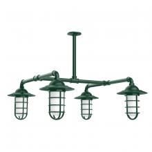 Montclair Light Works MSP052-42 - Vaportite, Style A shade, 4-light stem hung pendant with clear glass and cast guard, Forest Green