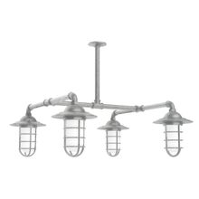 Montclair Light Works MSP052-49 - Vaportite, Style A shade, 4-Lt stem hung pendant with clear glass & cast guard, Painted Galvanized
