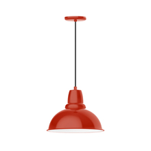 Montclair Light Works PEB107-26 - 14" Cafe shade, pendant with black cord and canopy, Vermillion