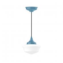 Montclair Light Works PEF021-54 - 12" Schoolhouse glass, black cord with canopy, Light Blue