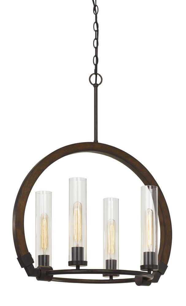 30.3&#34; Height Metal and Wood Chandelier in Wood/Iron Finish