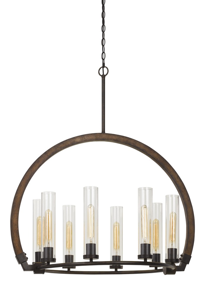 37&#34; Height Metal and Wood Chandelier in Wood/Iron Finish