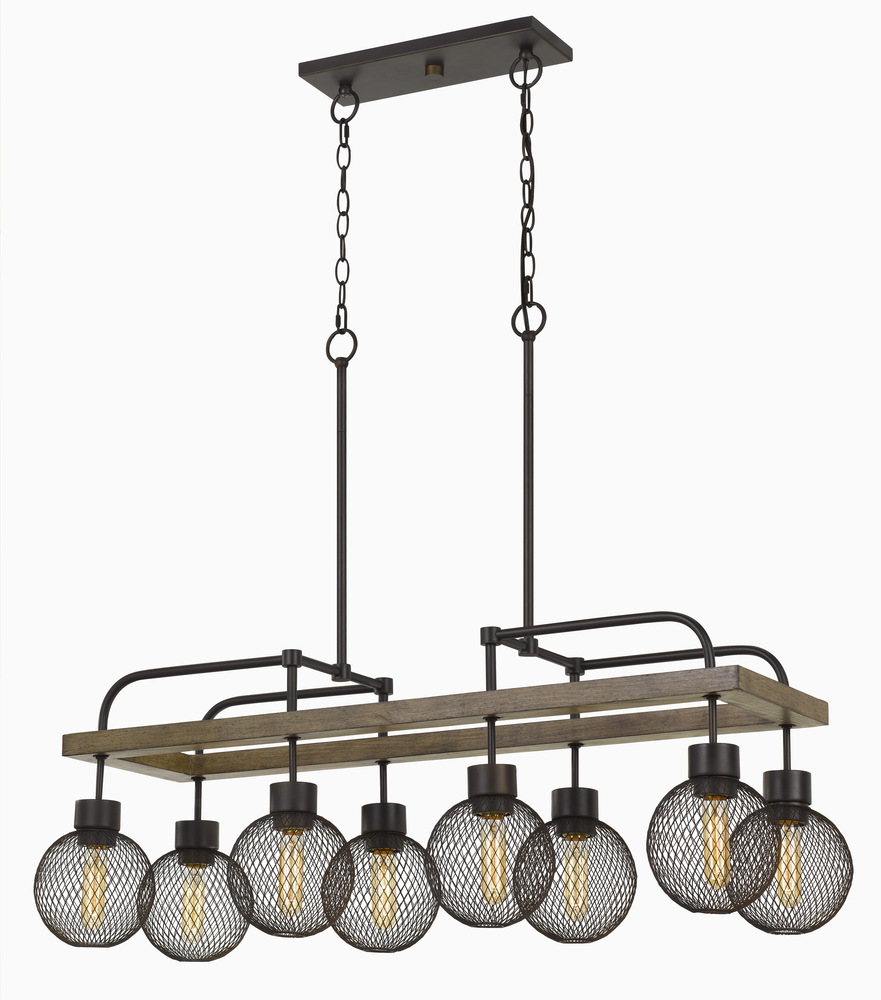 29&#34; Height Rectangular Metal Chandelier in Wood and Iron Finish