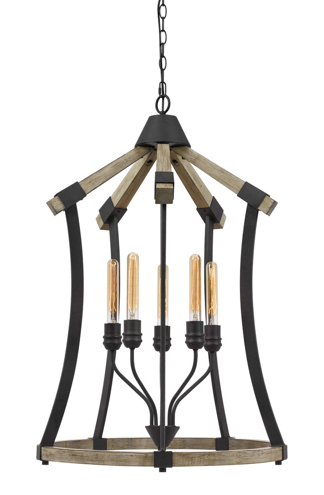 35&#34; Height Pine Wood and Metal Fixture in Iron and Light Oak Finish