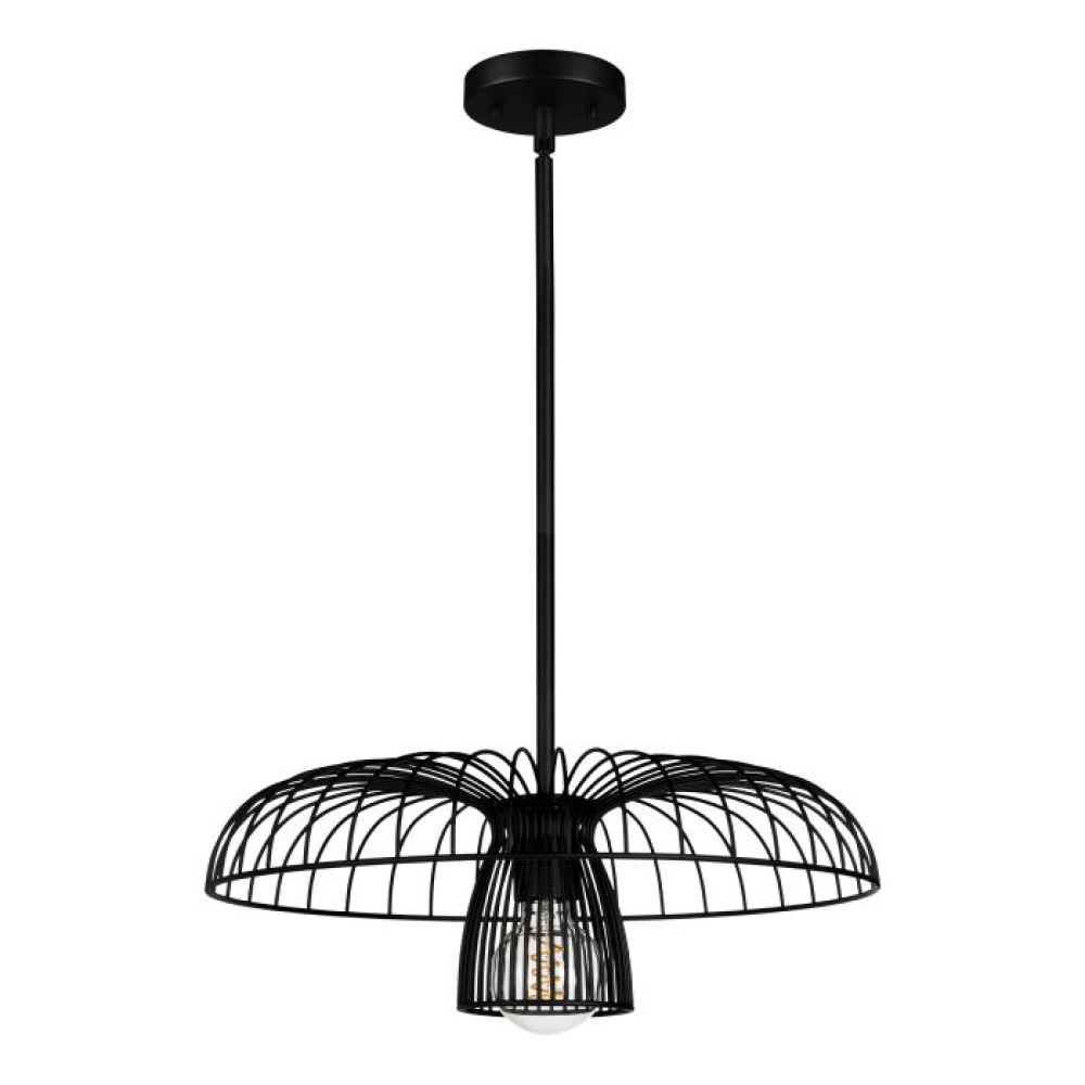 1 LT Dual Mount Ceiling or Pendant Light w/ Black Finish & Black Metal Cage Shade