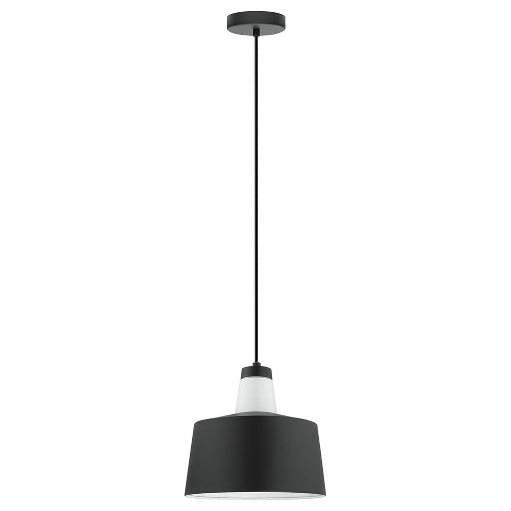 1 LT  Pendant w/ Black w/ White Interior Metal Shade Surrounding White Glass