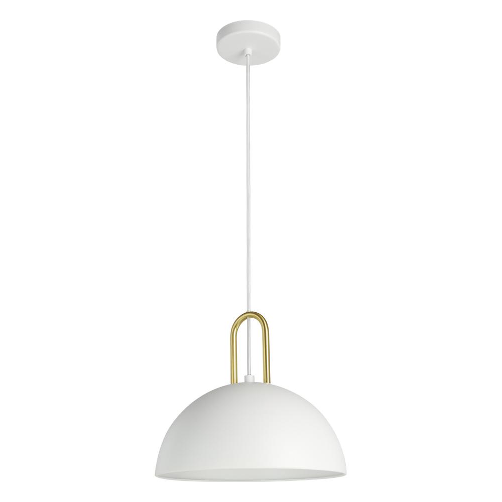 1 LT Pendant w/ White Finish & White Metal Shade w/ Brushed Gold Accent